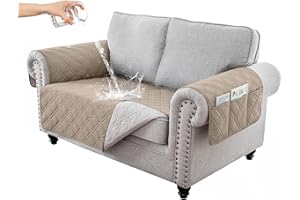 RAPRAP 100% Waterproof Sofa Cover with Side Pockets, 2 Seater Sofa Protector for Children Pets Dog, Durable Non-Slip Two Seater Couch Covers, Washable,Khaki,2 Seater