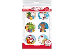 Dekora - 12 Mini Discos Comestibles de Navidad para Cupcakes, Muffins o Galletas - 5,8 cm