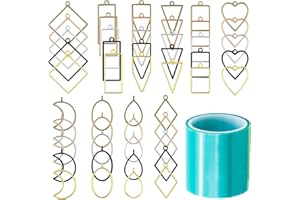 MINSHUXI 50 pièces Pendentifs Cadre Moulle Cadres Resine Pendentifs Creuse lunette Moules à suspension à Cadre Creux Géométrique Assortis pour D'oreilles Artisanat Bracelet Bricolage Collier Boucles