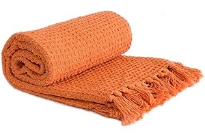Emma Barclay Manta Honeycomb de algodón reciclado liso con textura gofrada para sillón y sofá en naranja quemado, 50 x 60 (127 x 152 cm)