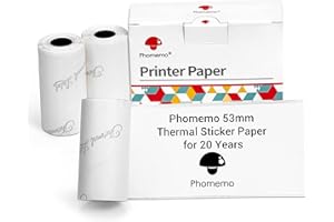 Phomemo Papier d'imprimante 53 mm pour M02, M02S, M02Pro, M03, M03AS, M04S, M04AS Mini imprimante, 3 Rouleaux de Papier Autocollant Thermique,Noir sur Blanc 53mm x 3,5 m,20 ans de conservation