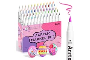 ‎ARRTX Arrtx Pinselspitze Acrylfarbe Stifte für Steine wasserfest, 60 Farben Pinselspitze Acrylstifte, Acryl-Farbstifte für DIY, Felsmalerei, Steine Wasserfest, Keramik, Glas, Holz, Leinwand-60B