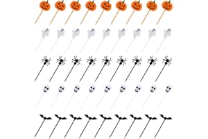 Kesote 100 Pcs Decoration Gâteau Halloween en Plastique Citrouille Fantôme Chauve-Souris Crâne Araignée Décoration pour Gâteaux Sandwichs Cupcakes