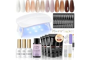 ‎PEACECOLOR PEACECOLOR Poly Extension Gel Nagel Set, 6 Farben Weiß-Braun Poly-Nagelgel-Set mit Nagellampe, Slip-Lösung und Maniküre Werkzeugen für Anfänger DIY Maniküre Salon