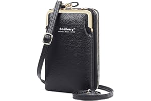 HNOOM Borse per Cellulare Piccola Tracolla Donna Portafoglio in Pelle PU Mini (Nero)