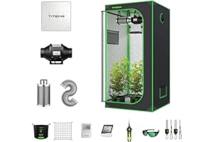 VIVOSUN Grow Box Set completo 80 x 80 x 160 cm, Grow Box completo per interni lampada LED a spettro completo VS1000, ventilazione 100 mm, temperatura e igrometro, grow bags, forbici da giardino e