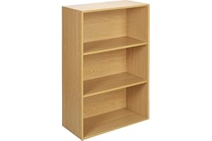 URBNLIVING Oslo Wide 3 Tier Wooden Shelf Bookcase Stand (Beech)