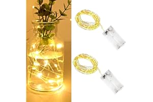 SHUBEIEUMI 2 Pieza Cadena de Luces LED de Alambre, 1 m, 10 Ledes, Luz Blanca Cálida, para Decorar Dormitorios, Fiestas, Navidad, Halloween, Bodas y Má
