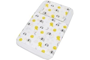 FlyIdeas Juego de Sabanas para Capazo de Bebe Conjunto 3 Pcs 75x35 cm Carro y Cochecito | 1 Sabana Bajera Ajustable 1 Sabana Encimera y 1 Funda Almohada - 100% Algodòn Cert