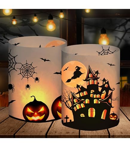 3 Lanternes LED Halloween - Décoration Intérieure/extérieure - Motifs Chauve-souris, Citrouille, Toile - Fonctionne Sur Piles - 11x7x7 Cm