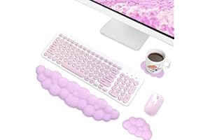 LIFEDYLUK Ensemble clavier et souris repose-poignet, repose-poignet nuage pour clavier et souris avec dessous de verre, repose-main doux et confortable pour clavier et souris(Rose)