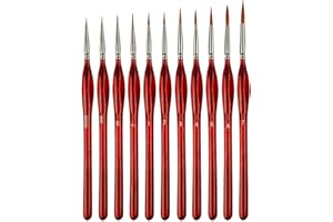 QIJIEFENCC Détail Pinceau 11 pcs,Pinceau Aquarelle,Pinceau à Détails Fins Kit,Pinceaux Peinture Acrylique,pour Huile Aquarelle Gouache Nail Art à l'Échelle de Modèle Figurine Dessin au Trait,Rouge