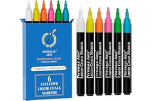 Pinturale Arts Pennarello Gesso Liquido Cancellabili | Set 6 Colori | Pennarelli Per Vetro Lavabili | Punta 2 mm | Pennarelli Gesso Liquido Per Lavagna Nera, Per Vetro, Cancellabile A Secco