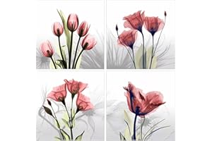 P PANACARE 4 Pack 5D Diamond Painting Art Kits,Artistico per Adulti Bambini Principianti Artigianato con fiori pittura Fai da te con i numeri Diamanti Decorazione della Parete di Casa Regalo di 30×30cm Rosso