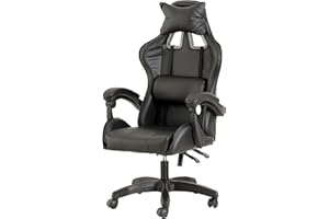 Baroni Toys Sedia Gaming, Sedia da Ufficio con Poggiatesta e Schienale Regolabile, Ergonomica con Supporto Lombare, Altezza Regolabile, 50x55x117 cm (Nero)