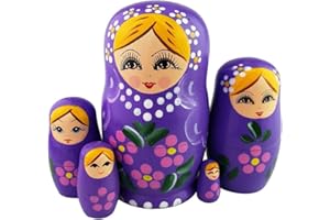 Winterworm 1 Lot de 5 Blond Girl Violet en Bois d'empilage – pour Enfant – Babouchka Poupées Russes poupée Cadeaux Enfants Jouet