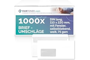 FairToner Briefumschläge DIN lang mit Fenster (1.000 Stück) selbstklebend, Fensterbriefumschläge 22 x 11 cm weiß