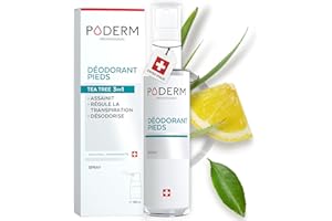 PODERM - MYCOSE PIEDS ATHLETES SPRAY TEA TREE 3en1 | Désodorisant (anti odeur), anti transpirant et purifiant | Élimine 99,9% des champignons | Soin professionnel pied | Facile & rapide | Swiss Made