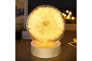 ‎TUZELIYA TUZELIYA Wunscherfüller - 7cm Kristallkugel Nachtlicht mit USB Holzsockel - Echte Pusteblume im Glas - Geburtstagsgeschenk Für Frauen - Geschenk für Geburtstag Hochzeit Muttertag - Muttertagsgeschenke