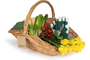 WRENBURY Traditional Heritage Garden Trug - 58cm Wicker Vegetable Foraging Basket with Handle