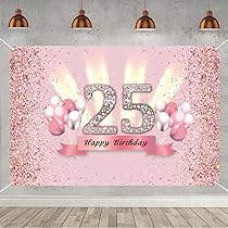 Tessuto Poster 25° Compleanno Donna – Sfondo Oro E Rosa 120x80 Cm Con Occhielli In Rame – Decorazione Festa - 3