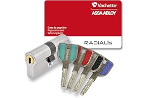 Vachette 586103 RADIALis-Cilindro de Cerradura Desmontable SYNKRO, 5 mm INOX, Seguridad máxima, Exterior, Puerta de Entrada, 4 Llaves no copiables, Tarjeta de Propiedad, Acero Inoxidable, 32,5x42,5