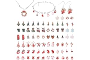 EBANKU 76 Pezzi Ciondoli Cervi del Pupazzo di Neve Dell'albero di Natale Dell'uomo Anziano Placcati oro Smaltati Charms Lega per Gioielli Fai Da Te, Collane, Bracciali, Orecchini, Regali per Natale