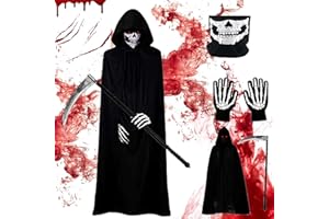 SHENGRUILI Sensenmann Kostüm,Sensemann Umhang Set,Inklusive Sichel,Das,Handschuhen,Umhang mit Kapuze,Halloween Kostüm Sensenmann,Grim Reaper Kostüm für Halloween Cosplay