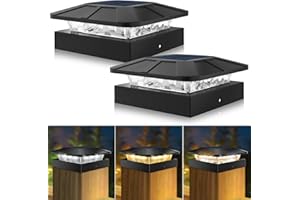 Peasur Solar Post Lights with 3 Modes, Dimmable Solar Powered Post Cap Lamp, Waterproof Fence Lighting for 4x4 inch Posts Garden Patio Yard (2 Pack)
