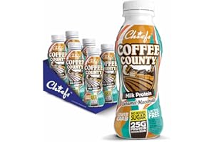 Chiefs® Milk Protein Drink con 25g di proteine e BCAA • Shake ad alto contenuto proteico a basso contenuto di carboidrati • Senza lattosio e senza zuccheri aggiunti • 6 x 330ml (Coffee County)