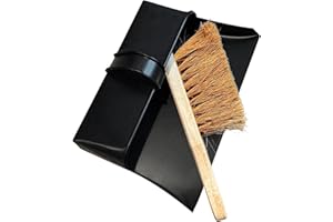ED LINEN Heavy Duty Metal Dustpan with Soft Brush Industrial Design Large Black Hooded Metal Dustpan Brush Set Cleaning Scoop Suitable for Homes, log Burners, Workshops, and Gardens (DustPan and Soft Brush)