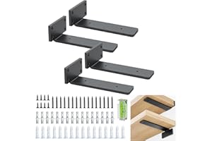 BATONCA Regalhalterungen 15 cm (0.5 cm) Dicke, 4 Pack schwebende, versteckte wandwinkel, rustikale Industrie-Regalhalterungen mit modernem Eisen Finish - Schwarz
