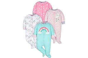 Gerber Baby Girls 4 Pack Sleep 'N Play Footie Bebisar och småbarn – pyjamas