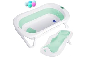 SUPERBE BEBE Składana wanna dla dzieci z leżakiem kąpielowym i wbudowanym termometrem - Wanna dziecięca z 5 piłkami i siedziskiem kąpielowym - idealna na prezent dla dziewczynki lub chłopca