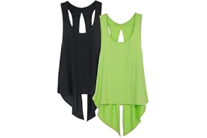 icyzone Women's Open Back Workout Tops - Running Gym Shirts Tie Back Sport Yoga Tank Top, 2-Pack
