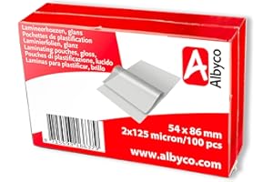 ALBYCO Laminiertasche, Laminierfolie, glänzend, 54 x 86 Millimeter Stärke 2 x 125 (250) Micron (100 Stück)
