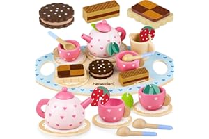 Beberolen Set Tazzine Gioco per Servizio da Tè, Accessori Cucina Giocattolo Legno per Bambina Bambini, Set Cibo Finto Giocattolo per Cucina Bambini, Regalo Bambino Compleanno Pasqua Halloween Natale