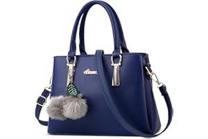 DEEVORCA Elegante Bolsos de Mujer Moda Bolso Bandolera con Lindo Pompóm Múltiples Bolsillos Bolso de Mano para Trabajar Compras Casuale Diario Viajes PU Cuero Bolsa Mensajero Señoras Azul