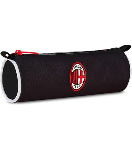 Astuccio AC Milan Con 3 Scomparti E Kit Cancelleria Incluso – 18 Pennarelli, 18 Pastelli, Penne, Righello E Forbice, Rosso