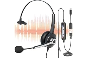 Wantek USB Headset with Microphone for Laptop,USB Type-C Jack Computer Headsets with Adjustable Noise Cancelling Mic for Laptop Call Center Office Skype Online Chat