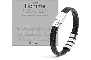 SAMINO Bracelets pour Hommes Initiales A-Z Bracelet Tissé Noir Cadeau pour Hommes Fêtes des Amoureux Anniversaire Noël Cadeau pour Père Mari Papa Bijoux pour Homme