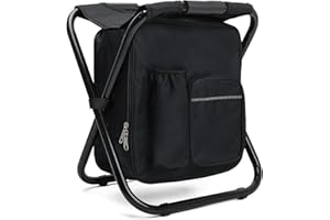 Outplea Grande sgabello da campeggio per adulti con zaino refrigerante integrato da 15 l, sgabello da caccia ultraleggero, pieghevole, portatile, sgabello da pesca con borsa da picnic, per viaggi