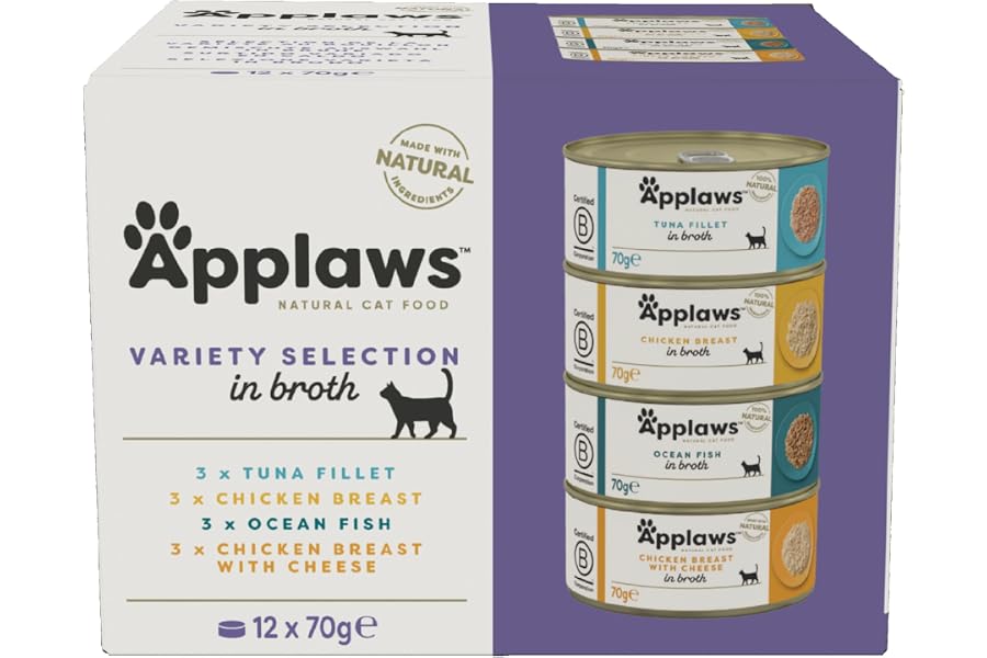 Applaws 100% Natural Comida Húmeda para Gatos Adultos en Caldo - Selección Mixta de Atún, Pollo y Pescado del Océano en Caldo