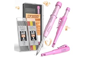 Nicpro CP3000 matita carpentiere con temperino, portamine con 19 ricariche, matita da costruzione resistente, utensili da falegnameria rosa per donna, ideali per marcare su legno e metallo