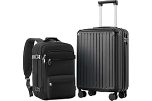COOLIFE Handgepäck Koffer 55X40X20cm und Kabinen Rucksack 20L(40X25X20cm) Set für Ryanair & EasyJet Flugzeug Handgepäck Kabinengepäck Hartschlagenkoffer Reiserucksack Klein mit TSA-Schloss