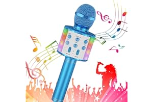 Bizcasa Karaoke Mikrofon,5 in 1 LED Mikrofon Kinder Bluetooth Drahtloses mit Lautsprecher Tonaufnahme KTV Karaoke Maschine,Microphone für Erwachsene und Kinder für Android/iPhone (Blau)