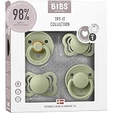 BIBS Try-it Pacifier, 0-6 Months, 4-Pack, Assorted Teats, Sage | Various Types of Teat | Natural Rubber Latex &amp; Silicone | Si