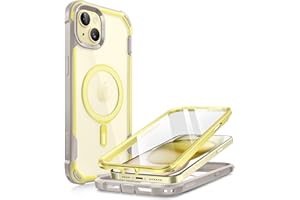 i-Blason AresMag Etui do iPhone 15/ iPhone 14/ iPhone 13 6,1'' [Magsafe Kompatybilny] Pełna ochrona Zderzak Airbags Przezroczyste z wbudowanym ochraniaczem ekranu (żółty)