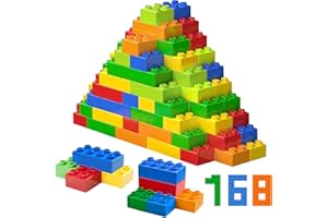 Cabeeskii Große Bausteine, 168 Teile Steine in 6 Farben und 2 Maße, kompatibel mit Duplo und Allen führenden Marke, ideales Spielzeug für Kinder ab 3 Jahre