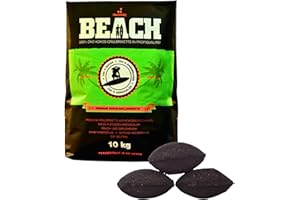 BlackSellig Beach Premium Kokos Grillbriketts – Cocos Holzkohle für Dutch Oven, BBQ & Smoker – Hochwertige Grillkohle & Holzkohlebriketts – Lange Brenndauer & Hohe Hitze (10kg)